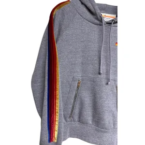 Aviator Nation Velvet Striped Pullover‎ Hoodie Gray Size Small thumbnail 7