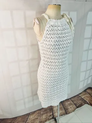 Lilly Pulitzer White Crochet Halter Tie Neck Cotton Midi Sheath Dress Size Small thumbnail 2