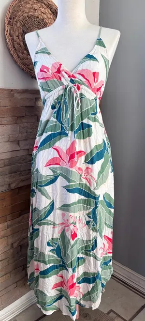 Billabong Tropical Green and Pink Maxi Dress size XS thumbnail 1