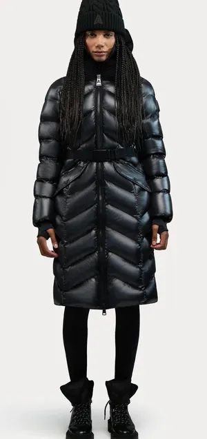 Alpenhaus BELLEVAUX Puffer Coat With Adjustable Belt Black Shiny Sz XL thumbnail 1