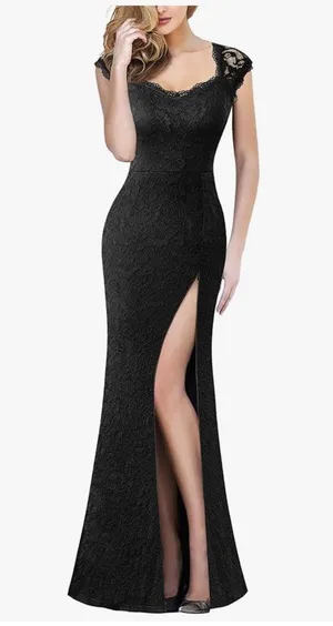 NEW Lace Sweetheart Neck Open Back Adjustable Slit Formal Gown Maxi Dress L thumbnail 1
