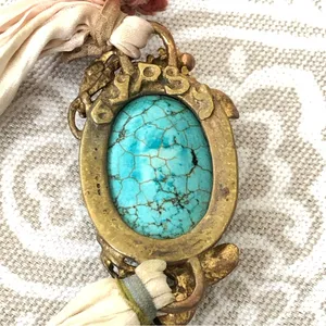 GYPSY Bohemian Turquoise /Brass/Silk Bracelet thumbnail 4