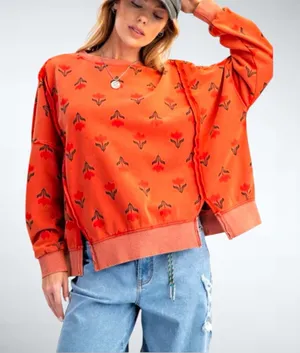 Easel Vintage Floral Print Sweatshirt in Boho Red Size S thumbnail 1