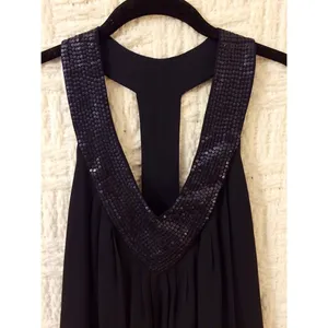 Alice + Olivia Sequin V-Neck Blouse Top Tank Dark Blue Large thumbnail 2