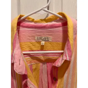 Escape by Habitat Clothes Pink Yellow Striped Seersucker Button‎ Up Shirt Large thumbnail 2