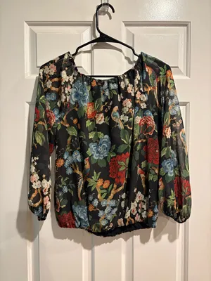 Alice + Olivia Alta Peasant Blouse top black floral birds sz S romance boho thumbnail 3