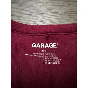 Garage Burgundy Ribbed V-Neck Seamless Crop Top Short Sleeve M/M 100081533 thumbnail 2