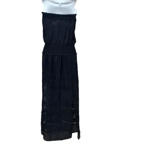 Elan Black Strapless Smocked Waist Crochet Lace Tiered‎ Maxi Dress Small Boho thumbnail 4
