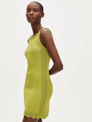 J.Crew cotton crochet-trim mini shift dress in trendy lime green color thumbnail 3