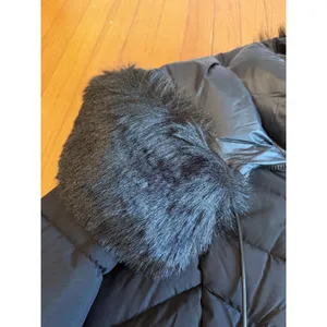 DKNY Womens XS Blk Belted Faux FurHooded Quilted Puffer Coat thumbnail 6