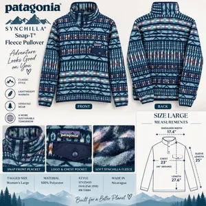 Patagonia Fleece Pullover Synchilla Snap-T Women L Blue Geometric Aztec Pocket thumbnail 14