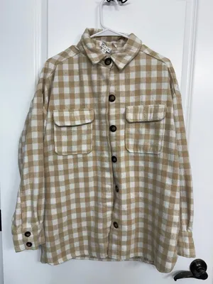 She + Sky Tan Cream Plaid Wool-Blend Shacket Size M thumbnail 3