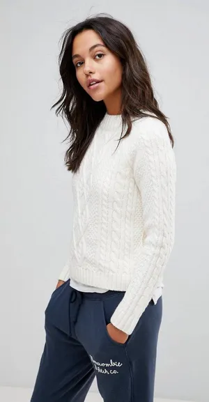 Abercrombie & Fitch Ivory Cable Knit Crewneck Sweater – Ivory – XS thumbnail 1
