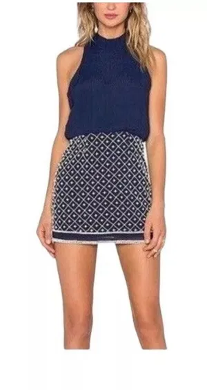 NBD Revolve Best Mistake Dress Size‎ Medium Navy Blue Beaded Mini Sleeveless thumbnail 1