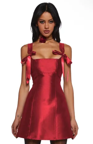 Current Mood Pixie Stardust Red Bow Mini Dress thumbnail 1