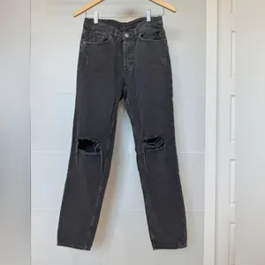 H&M Divided Black Distressed Straight Leg Jeans Size 4 High Rise Ripped Denim‎ thumbnail 2