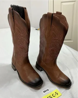 Womans Rollda Midcalf Cowgirl Boots 7.5 Brown Pullon square Toe Chunky Heel thumbnail 1