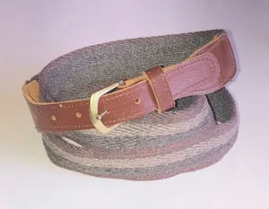 Brown Vintage Leather-Trim Woven Belt thumbnail 1