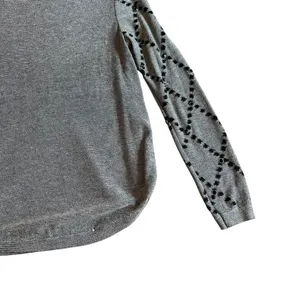 Desigual Grey Pullover Sweater Bohemian Print Stud Stretch Wool Blend Sz Medium thumbnail 9