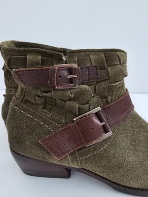 Adam Tucker by Me Too Woven Suede Buckle Booties​These olive green ankle boots thumbnail 5