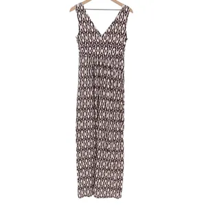 LOFT Maxi Dress Women's S Geometric Ikat Plum Cream Empire Waist Sleeveless thumbnail 3