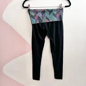 Victorias Secret PINK Black Logo Fold Over Leggings Y2K 2000s‎ Stretch Yoga XS thumbnail 3