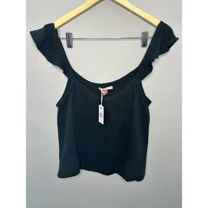Marine Layer Tank Top Womens Medium Black Ruffle Sleeve Cotton Gauze Summer thumbnail 2