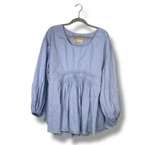 FREE PEOPLE We The Free Smocked Babydoll Tunic Women's‎ Size S Blue thumbnail 2