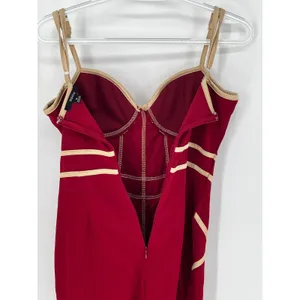 BLASHE Bodycon Dress Sz Small Burgundy Tan Bustier Bandage Spaghetti Straps Sexy thumbnail 11