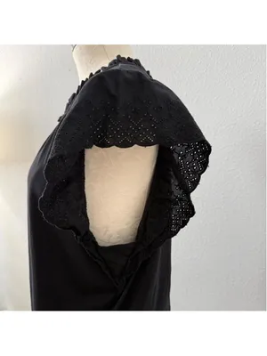 Lauren Ralph Lauren Eyelet Keyhole Ruffle Black Blouse - Size L thumbnail 3