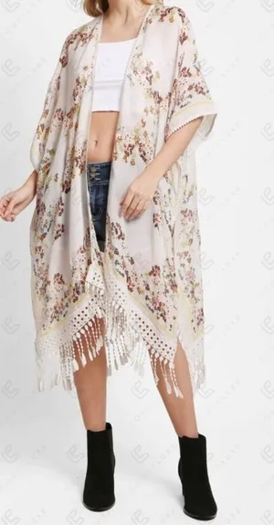 I Joah Floral Sleeveless Kimono with Tassel Hem M thumbnail 1