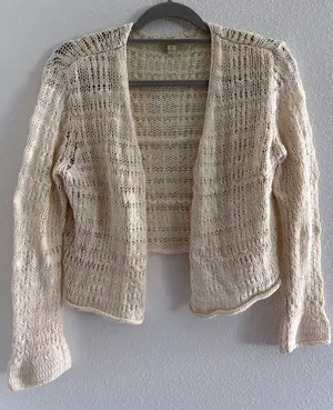 Vintage J‎ Jill Sweater Womens Medium Cream Crochet Cropped Preppy 90s Cottage thumbnail 1