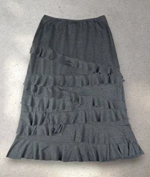 Coco Bianco Tiered Maxi Skirt Women's L Gray Elastic Waist Ruffle Bohemian Y2K thumbnail 1