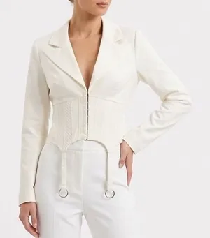 Naked Wardrobe The Statement White Cropped Garter Blazer Womens Small thumbnail 1