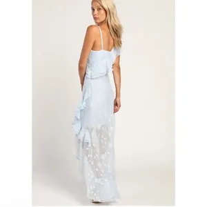 LuLu’s Forever Be Lt Blue Floral Jacquard Maxi Dress sz small NWT thumbnail 2