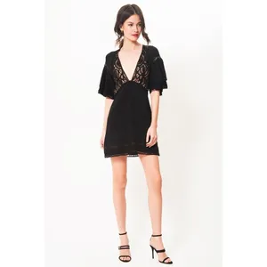 For Love and Lemons Carmine Black Lace Ruffle Sleeve Cami Mini Dress thumbnail 4