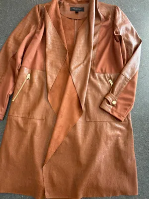 Marc New York by Andrew Marc Brown Croc-Embossed Open-Front Drape Jacket L thumbnail 5