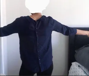 FreePeople PeterPan Collar Navy Blouse thumbnail 4