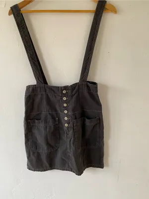 Free People cotton Charcoal Button-Front Pinafore Mini Skirt thumbnail 9