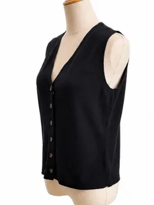 Joie NWT Black Button Front Knit Vest Size Medium thumbnail 2
