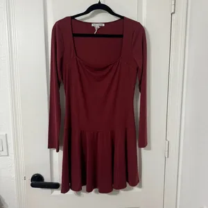 Reformation Coen Jersey Knit Long Sleeve Square Neck Mini Dress Chianti Medium thumbnail 5