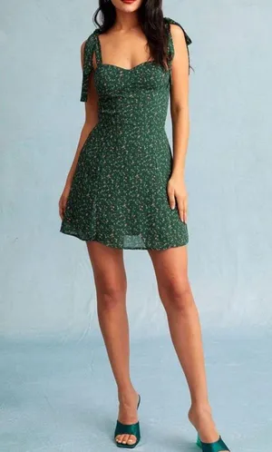 Rihoas Green Sweetheart Neck Floral Slip Mini Dress thumbnail 3