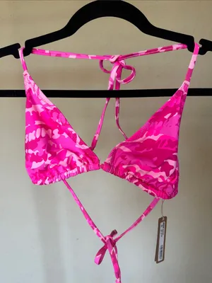SKIMS SWIM TRIANGLE BIKINI TOP IN PINK‎ CAMO size XL thumbnail 2
