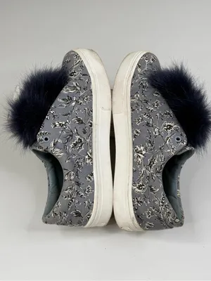SAM EDELMAN Women's "Leya" Pom Pom Slip On Blue Floral Canvas Sneakers-8 thumbnail 5