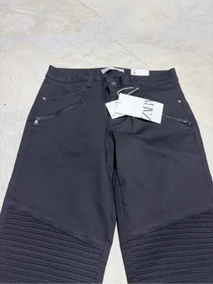Zara NWT Black Ribbed Knee Moto mid rise Skinny Jeans 6 thumbnail 2