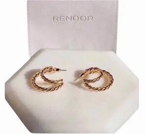 Rendor Victoria 14K Gold Plated Braided Double Hoop Earrings NIP Pouch thumbnail 1