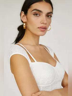 Anthropologie White Jacquard Strappy Corset‎ Textured Midi Dress thumbnail 4