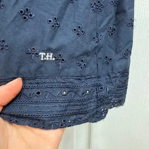 Tommy Hilfiger navy blue sleeveless embroidered hem zip casual knee dress small thumbnail 4
