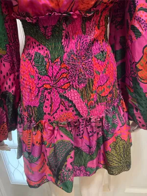 Farm Rio Boho Cool Leopards Mini Dress V-Neck Smocked Mini Dress Size Large thumbnail 11