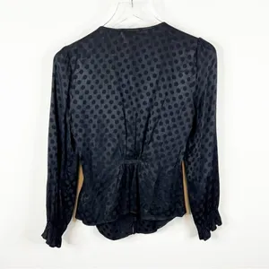 Madewell Smocked Sleeve V-Neck Woven Dot Blouse Women's 00 Black Minimalist Chic thumbnail 3